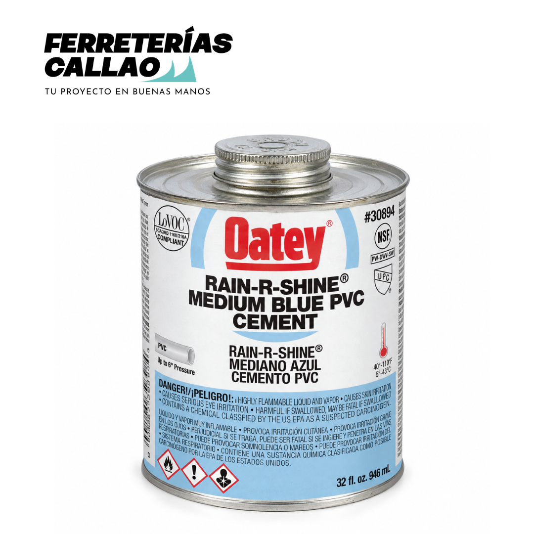 Pegamento Oatey Azul Rain-R-Shine para PVC 1/4 galón (946 mL)